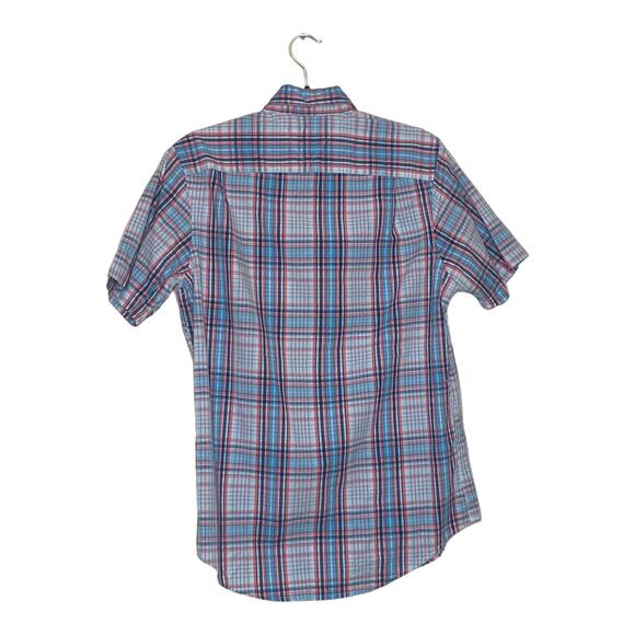 Tommy Hilfiger men blue orange plaid short sleeves button shirt size XS - Picture 6 of 7